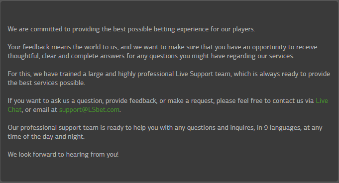 LSBet customer support