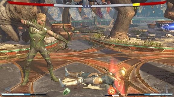 An Injustice 2 fight between Green Arrow and Doctor Fate