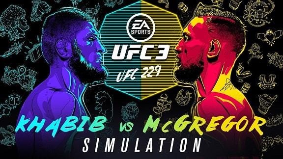 Introduction screen to a UFC 3 bout between two UFC great, Khabib and McGregor.