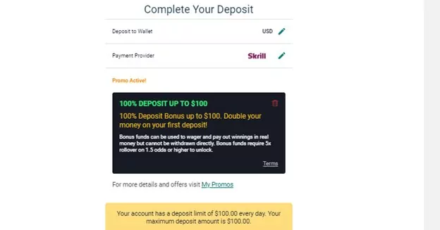 Rivalry Welcome Bonus Deposit Completion Screenshot