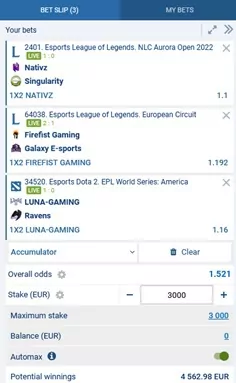 1xBet Cashout + Bet Builder Screenshot