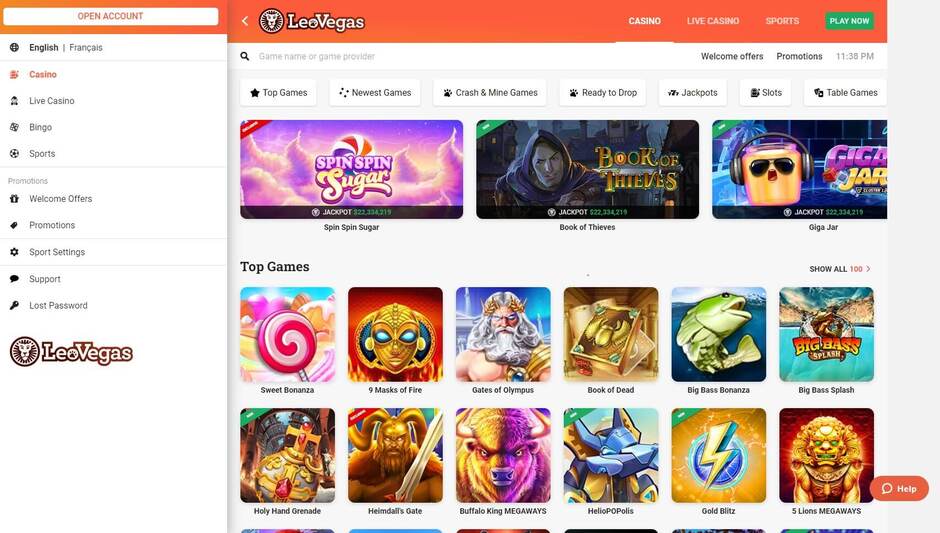 LeoVegas Home Page