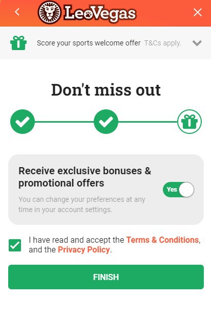 LeoVegas Registration Screenshot