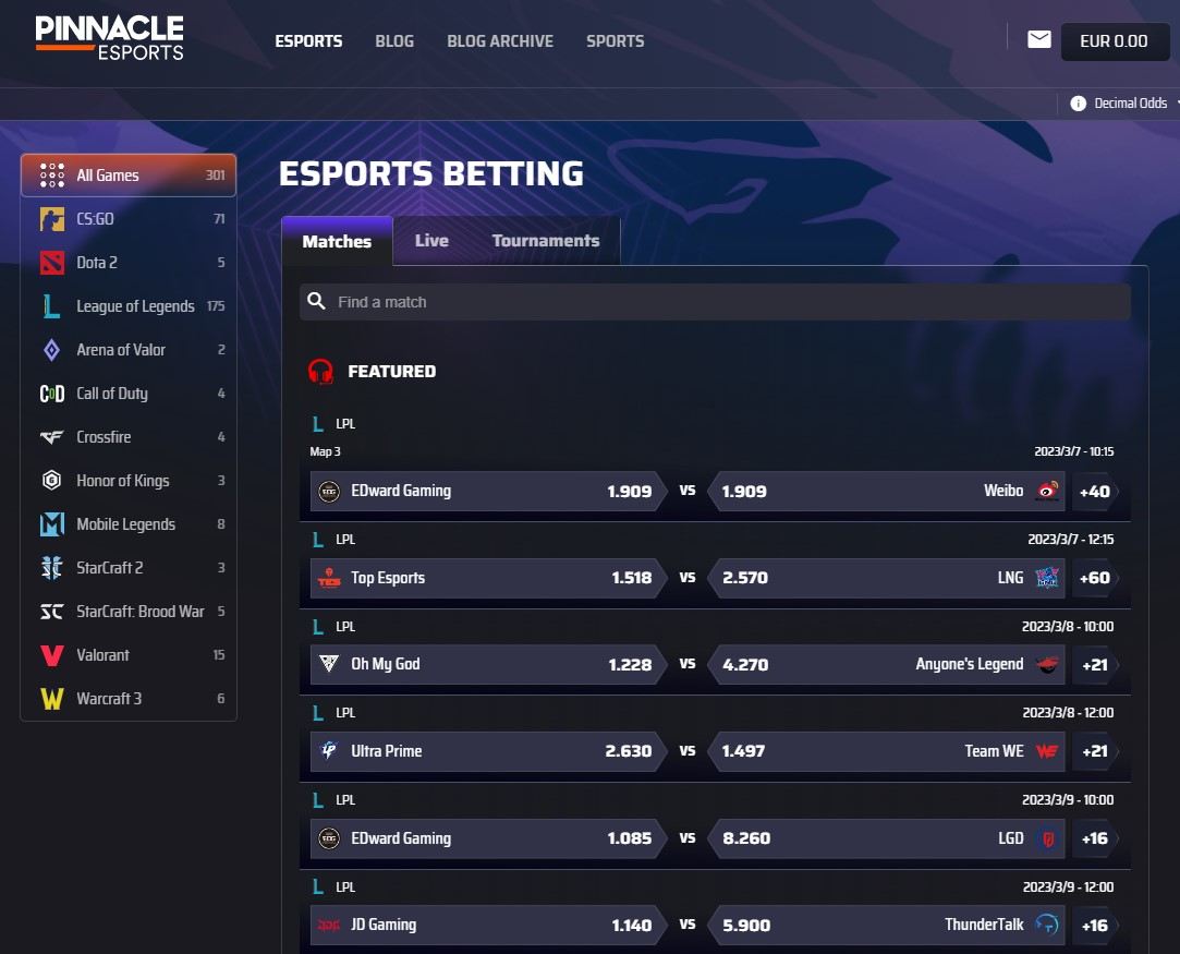 Pinnacle Esports Hub Screenshot