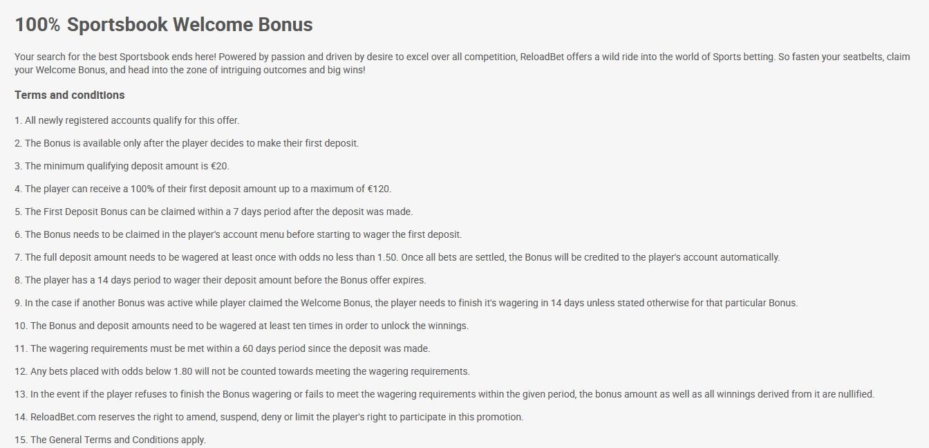 ReloadBet Welcome Offer Screenshot