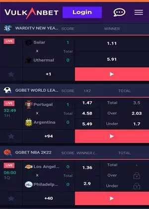 Vulkanbet Betting Odds Screenshot