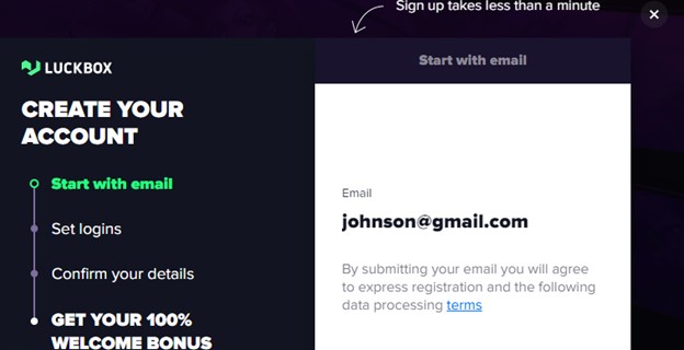 Luckbox Registration Page Screenshot