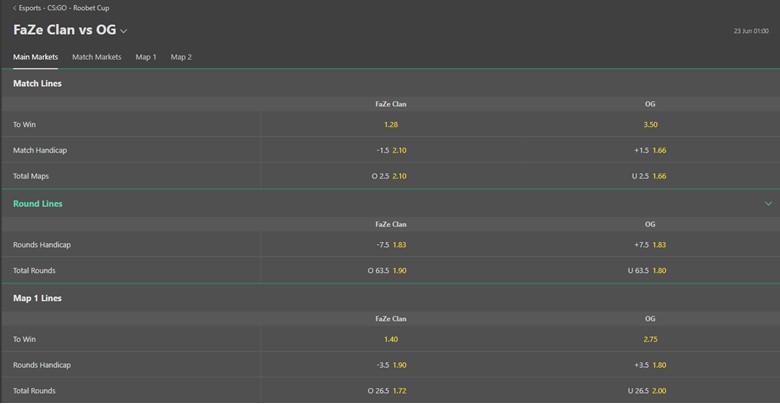 bet365 betting odds screenshot