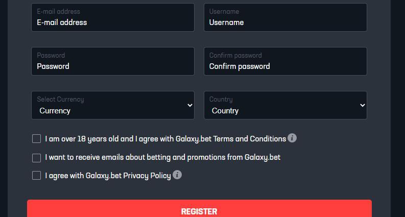 Galaxy.bet Registration Screenshot