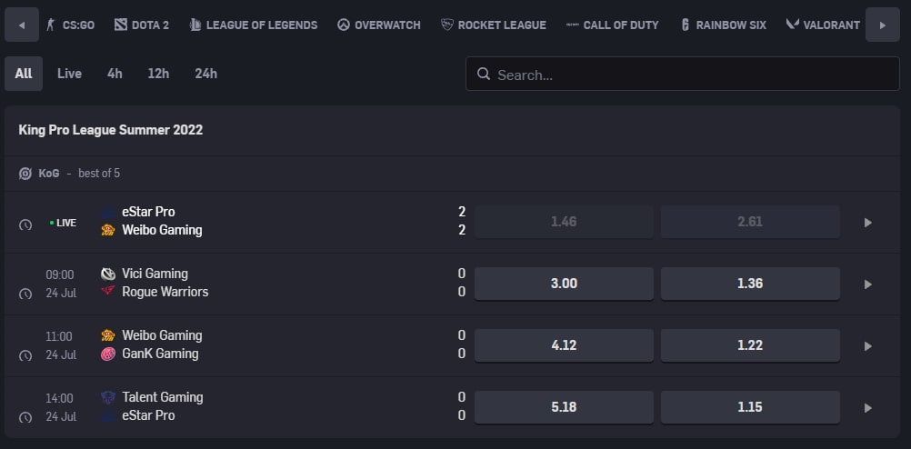 CSGO Empire Betting Options Screenshot