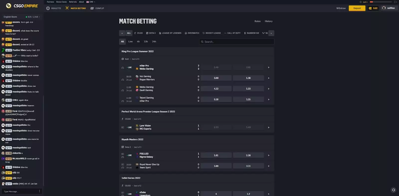 CSGO Empire Home Page Screenshot