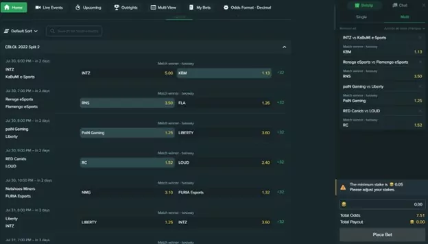 Duelbits Bet Builder Screenshot