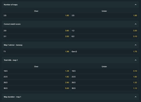 Duelbits Betting Options Screenshot