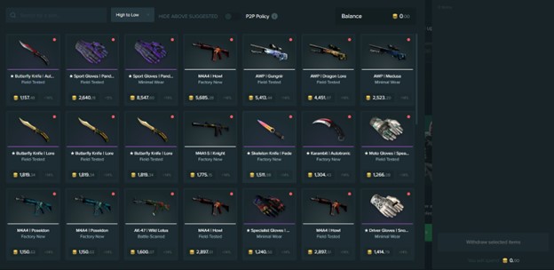 Duelbits CSGO Skin Marketplace Screenshot