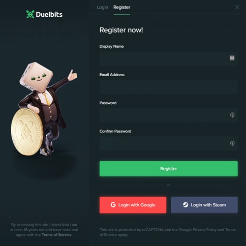 Duelbits Registration Page Screenshot