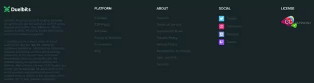 Duelbits Website Footer Screenshot