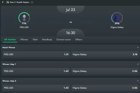 Gamdom Betting Options Screenshot