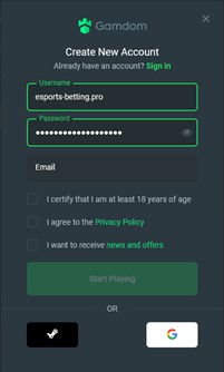 Gamdom Registration Page Screenshot