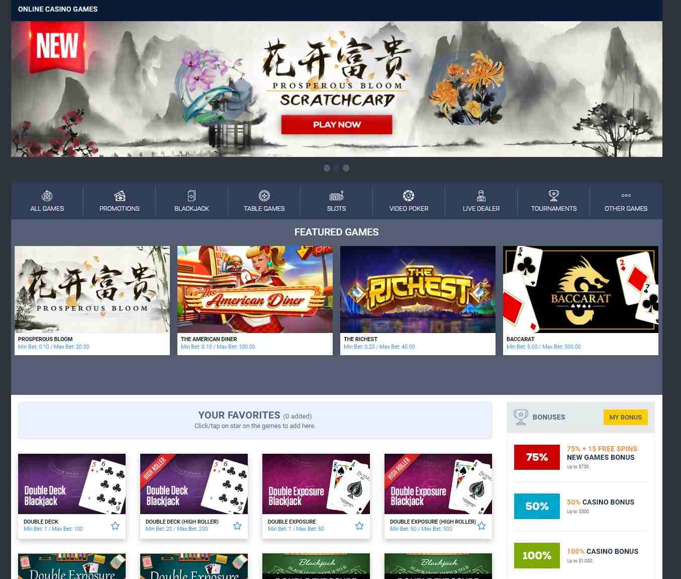 BetUS Casino Games Screenshot
