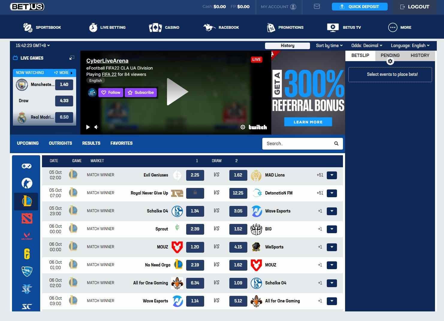 BetUS Esports Betting Odds
