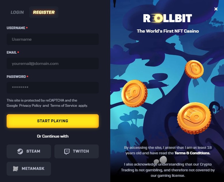 Rollbit Registration Screenshot