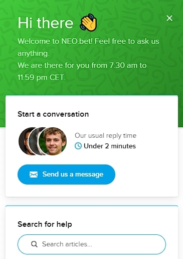 Neo.bet Customer Support Screenshot