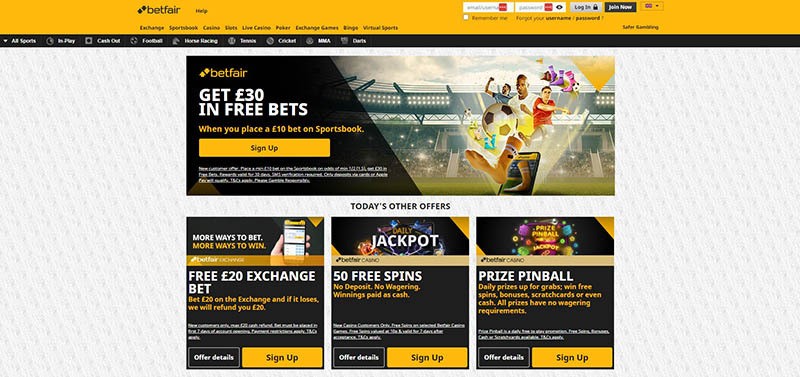 Betfair Home Page Screenshot