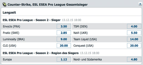 ESL ESEA Pro Finals Wetten Quoten CS:GO betathome