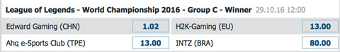 Gewinner Gruppe C Gruppenphase LoL WM 2016 von Bet at Home