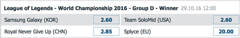 Gewinner Gruppe D Gruppenphase LoL WM 2016 von Bet at Home