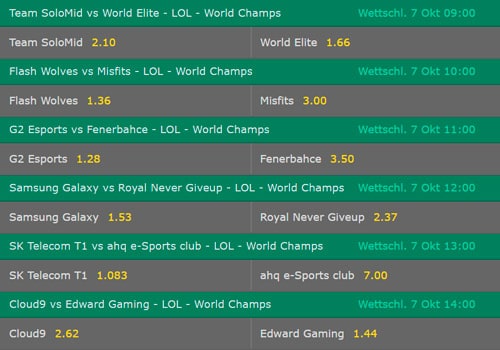 Gruppenphase1 Tag3 Wettquoten LoL WM 2017 Bet365