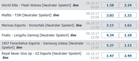 Gruppenphase1 Tag4 Wettquoten LoL WM 2017 Betathome