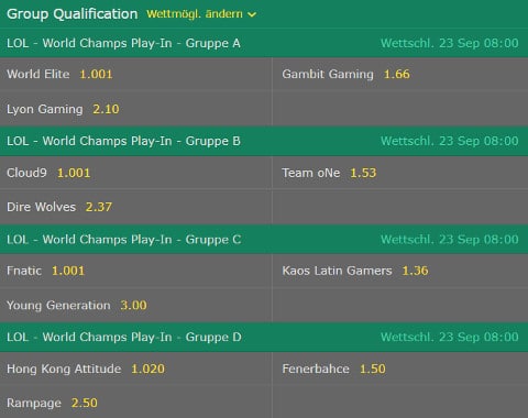 Gruppenqualifikation LoL WM 2017 Bet365