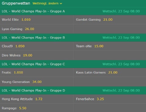 Gruppenwetten LoL WM 2017 Bet365