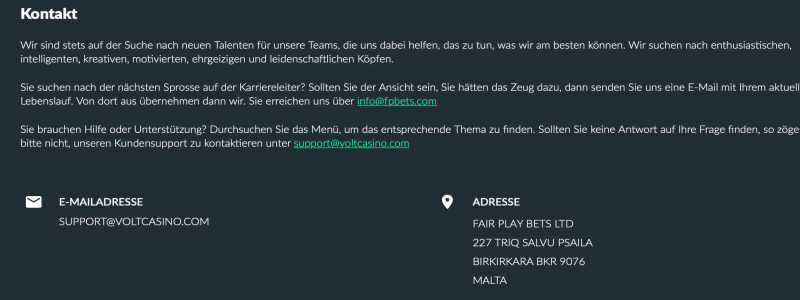 Hilfe und Support Volt Casino