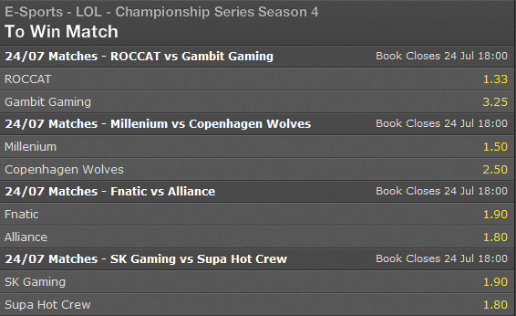 LCS EU Summer Split 2014 Week 10 Day 1 Spielplan und Wettquoten - Bet365