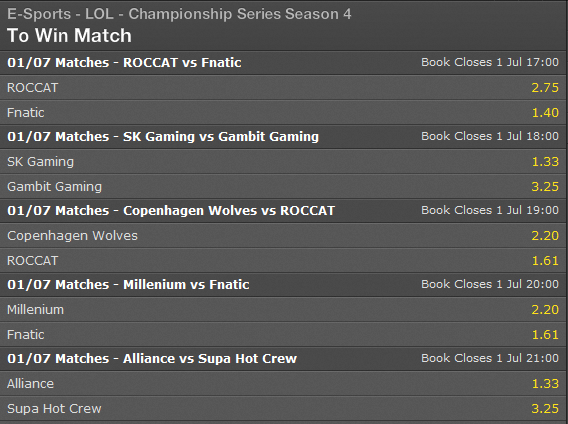 LCS EU Summer Split 2014 Week 7 Spielplan und Wettquoten - Bet365