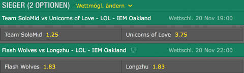 LoL IEM Oakland Halbfinal Wettquoten von Bet365