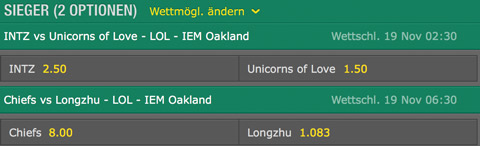 LoL IEM Oakland Viertelfinal Wettquoten von Bet365