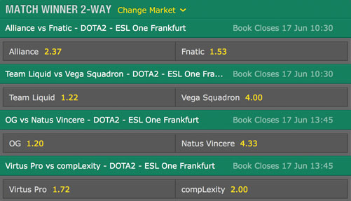 Match Sieger Wettquoten ESL One Frankfurt bet365