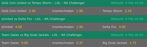 NA Challenger Match Sieger Wettquoten Spring Split 2017 von Bet365