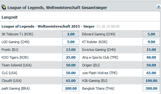 Quoten Turniersieger - LoL WM 2015 - bet-at-home