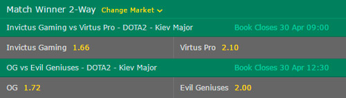 Semifinals Kiev Major 2017 Betting Odds on Bet365