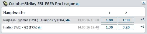 Sieger Wettquoten CSGO ESL Pro League Season 3 Finals von Bet at Home