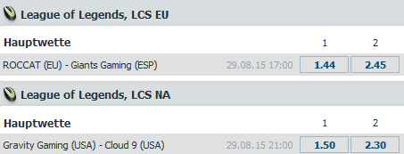 Spielplan und Quoten Runde 1 LCS Regional Qualifikation - bet-at-home