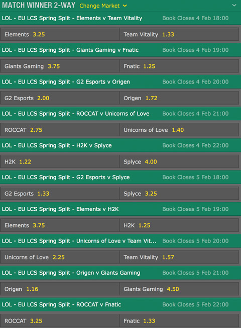 Spielplan und Quoten Woche 4 LCS EU Spring Split 2016 Bet365 2