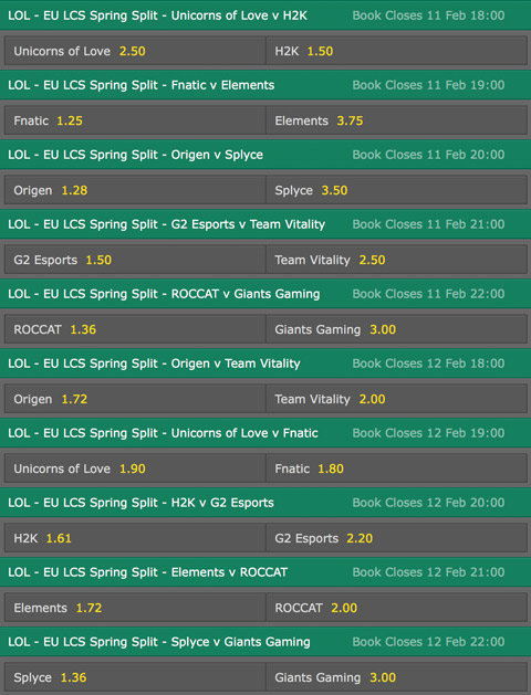 Spielplan und Quoten Woche 5 LCS EU Spring Split 2016 Bet365