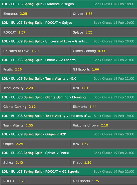 Spielplan und Quoten Woche 6 LCS EU Spring Split 2016 Bet365