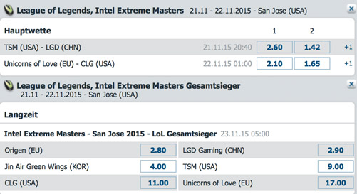 Spielplan und Wettquoten - Viertelfinale IEM San Jose 2015 - Betathome