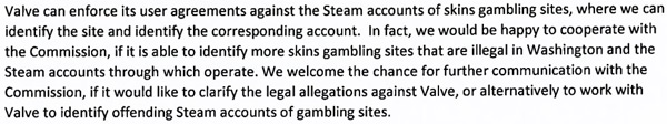 Washington State Gambling Commission Valve CSGO Skin Gambling Cease Desist